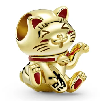 Оригинальные китайские новогодние милые бусины Lucky Cat Шарм подходят для женщин Pandora Браслет из стерлингового серебра 925 Пробы Ювелирные изделия