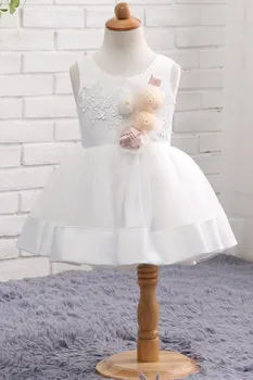 Платье с цветочным узором для девочек, белый мини-тюлевый пышный атласный подол с аппликациями и 3D цветочным рисунком, Свадебная вечеринка, День рождения, платья для первого причастия