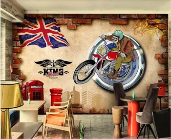 пользовательские 3D-обои для самой продаваемой стены, британский мотоцикл, ретро-кирпичная стена, фотообои на стену