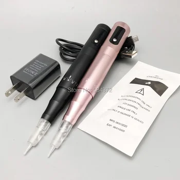 Профессиональная светодиодная цифровая беспроводная татуировочная машинка с 5 скоростями, ручка для перманентного макияжа бровей и губ (розовая/черная)