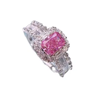Прямоугольное милое розовое кольцо с бриллиантом в стиле Ins Бесплатная доставка