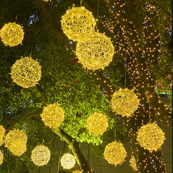 Рождественские украшения для дома, Уличная Сказочная светодиодная гирлянда из ротанга, Уличная Гирлянда, Зимний 220 В Праздничный декор для сада