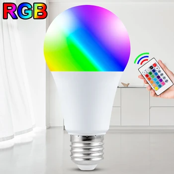 Светодиодная лампа E27 Smart Control Lamp 220V Led Light RGB Spotlight 5W 10W 15W Цветная лампа с регулируемой яркостью Волшебная лампа С ИК-пультом дистанционного управления