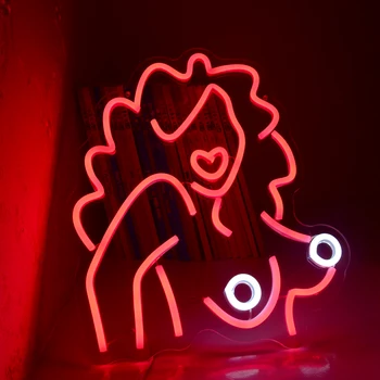 Сексуальная Рыжеволосая Женщина Неоновая Вывеска Грудь Сиськи Светодиодный Светильник USB Мощность Затемняемые Неоновые Огни для Тела Подарки для девочек, мальчиков Женские Светодиодные Вывески