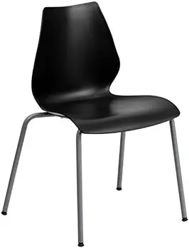 Серия 770 фунтов Вместительное черное кресло для штабелирования с поясничной поддержкой и серебристой рамой