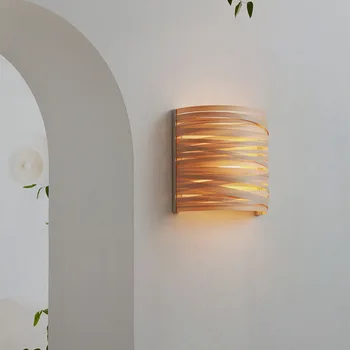 Скандинавский Полукруглый деревянный настенный светильник, современные креативные тихие Свежие светильники для гостиной, прикроватной тумбочки в спальне, декоративных светодиодных светильников