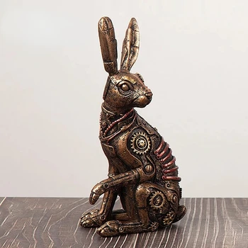Статуэтки кроликов из смолы, Металлические фигурки животных в стиле стимпанк, Стимпанковый механический Орнамент, Украшения для домашнего офиса