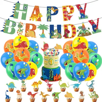 Украшение Вечеринки в честь Дня рождения в стиле Милого динозавра, Воздушные шары с динозаврами, Баннер, Набор для торта, Принадлежности для Душа для мальчиков На День Рождения