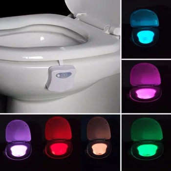 Умный Ночник для Туалета в ванной, светодиодный Светильник с функцией включения/выключения движения тела, Датчик сиденья, 8 Цветов, PIR-Ночник для туалета, Креативный