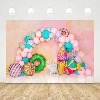 Фон для фотосъемки Mehofond Candy Bar Ice Cream Sweetland Child Вечеринка по случаю Дня рождения ребенка Красочные воздушные шары Фон для фотостудии