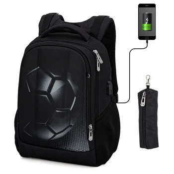 Черные футбольные рюкзаки для мальчиков, Ортопедические, для учащихся начальной школы, для детей 1-6 классов, Сумки для книг, USB-зарядка, Многофункциональный рюкзак