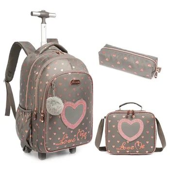 Школьный рюкзак на колесиках, сумка для ланча, набор школьных рюкзаков на колесиках, Студенческая школьная тележка, сумка-рюкзак для девочек