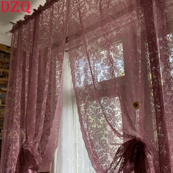 Элегантные Полые кружевные дверные занавески для кухни с римским окном Vintag Фиолетовые кружевные тюлевые занавески для гостиной Curtain146