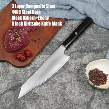 Японские 8-дюймовые Ножи Kiritsuke 440C Core 3-слойный Дамасский Кухонный нож Из нержавеющей стали Gyuto Knife С ручкой из черного бычьего дерева